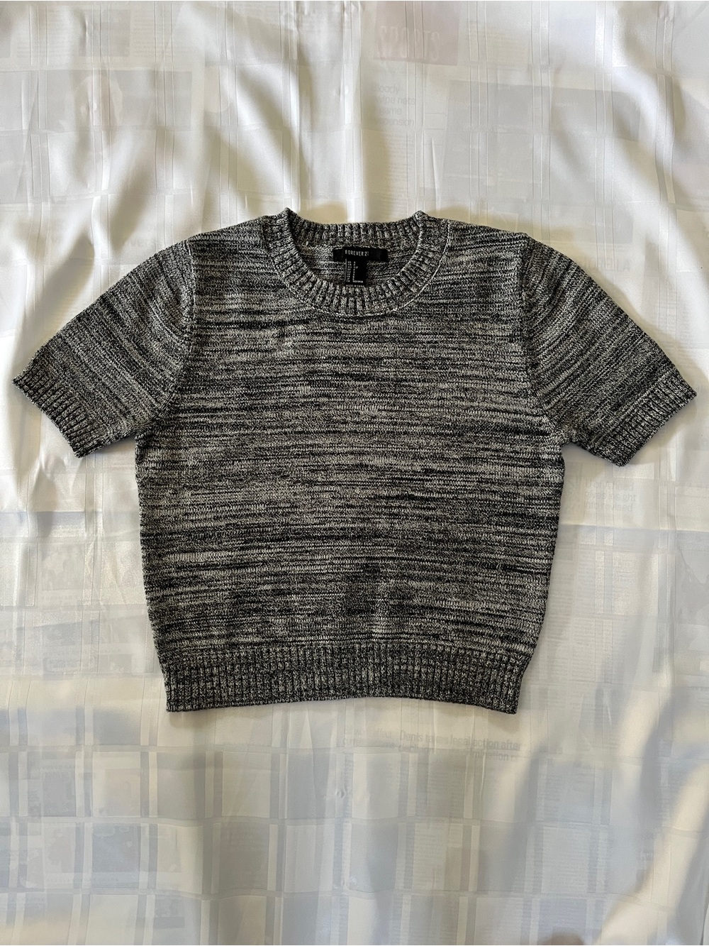 Forever21 Short Sleeve Heathered Knit Top - Black & White